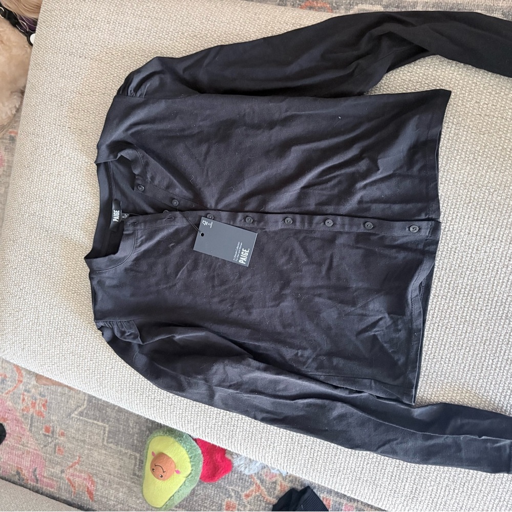 PAIGE Black Lightweight Button-Front Top